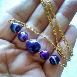 Deep Purple Banded Agate ~ Bar Necklace Choker ~ 16.5" ~ Casual & Minimalist